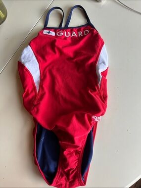 Speedo Red White Navy 'GUARD' One-Piece Swimsuit
